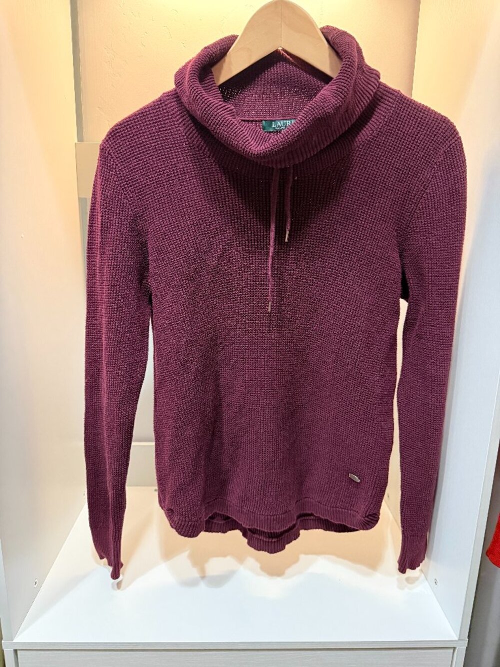 Lauren Ralph Lauren Burgundy Waffle Knit Cowl Neck Sweater - Size Small